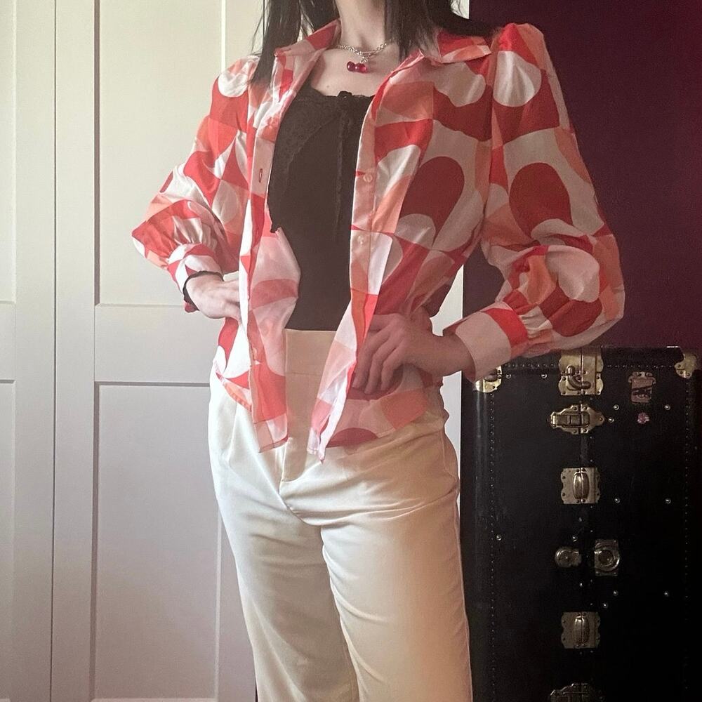 Orange Geometric Button Down Shirt
